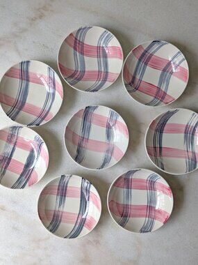 1950s Vtg Pink & Charcoal Handpainted Stetson Dessert Berry Bowl Set Scots Clan
